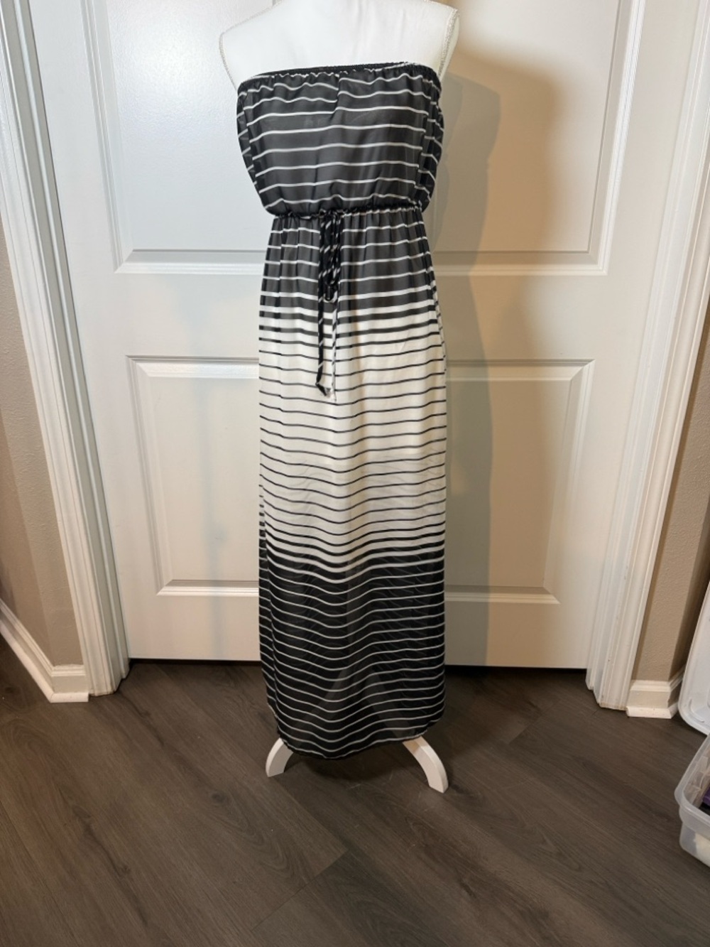 Poetry Black & White Ombre Strapless Maxi Dress